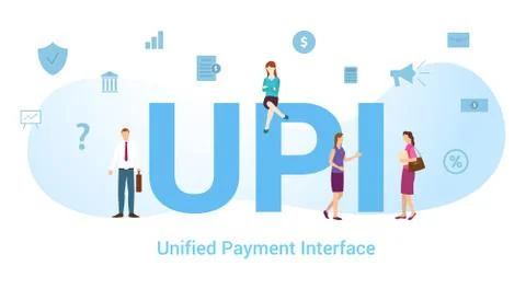 Upi unified payment interface concept with big word or text and team people w Stock-Illustration