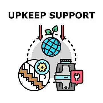 Upkeep support concept with global growth and maintenance Stock Illustration