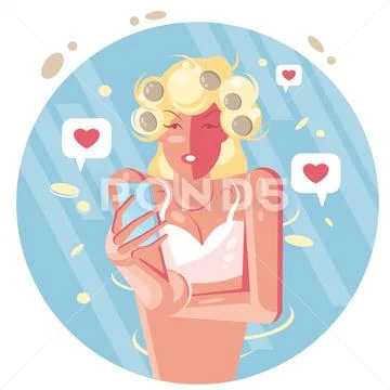 Uplift young girl posting here photo in social media Stock Illustrationen