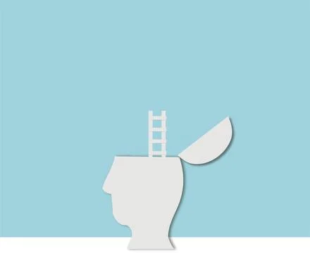 Uplifting Concept, Paper Cut Open head with ladder up Ilustración de archivo