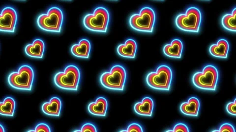 Uplifting Loop Of Animated Neon Hearts in Bright Colors Stock Footage 260706718