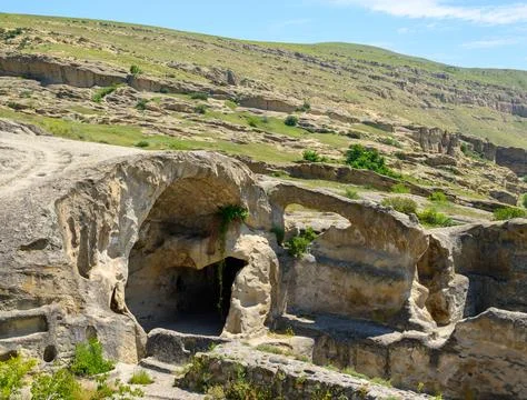 Uplistsikhe cave complex, ancient rock-hewn town and one of the oldest sett.. Stock Photos