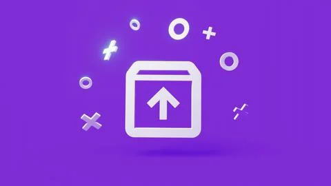Upload 3d icon on a simple purple background 4k Stock Illustration