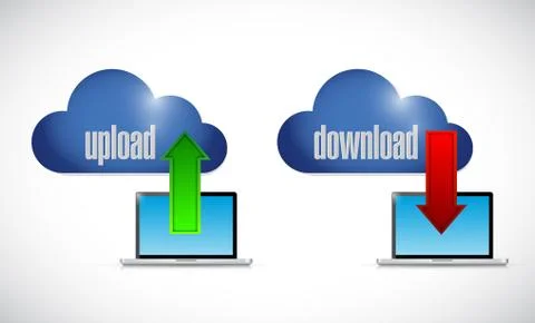 Upload and download files from a cloud. Illustrazione stock