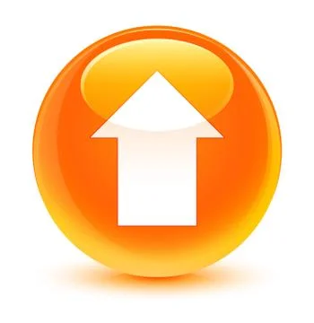 Upload arrow icon glassy orange round button Stock Illustration