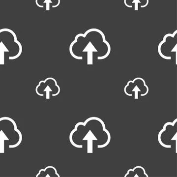 Upload from cloud icon sign. Seamless pattern on a gray background. Vector Stock Illustration