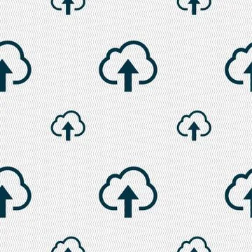 Upload from cloud icon sign. Seamless pattern with geometric texture. Stock Illustration