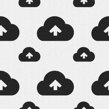 Upload from cloud icon sign. Seamless pattern with geometric texture. Stock Illustration