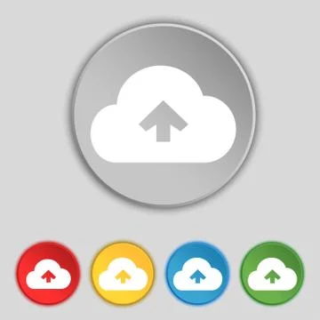 Upload from cloud icon sign. Symbol on five flat buttons. 库存插图