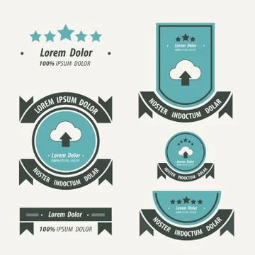 Upload cloud  Label And Ribbon blue and black color Stock Illustration