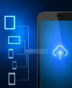 Upload from cloud to various devices concept 스톡 일러스트