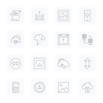 Upload Complete Vector Package with 16 128x128 Thin Outline Pixel Aligned Ico Stock Illustration