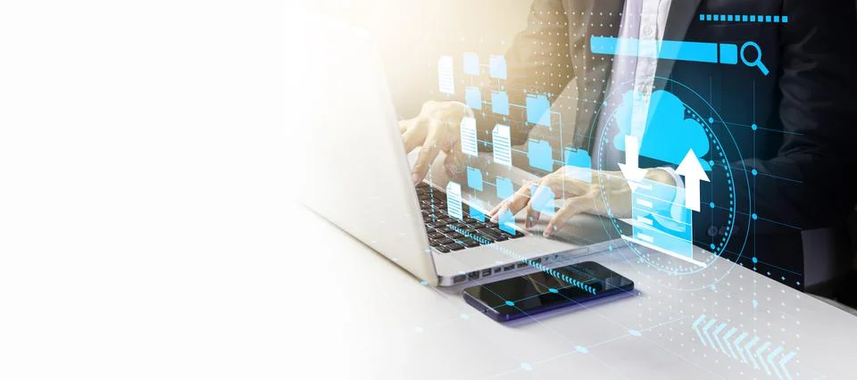 Upload data from the server at work to the cloud.Organizing business document Stock Photos