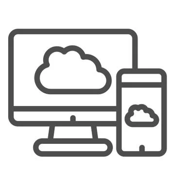 Upload devices line icon. Cloud synchronize between computer and smartphone Stock Illustration
