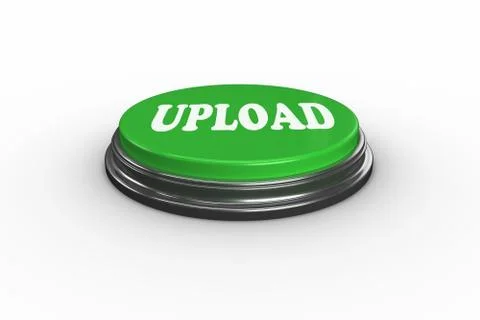 Upload on digitally generated green push button Stock Illustration