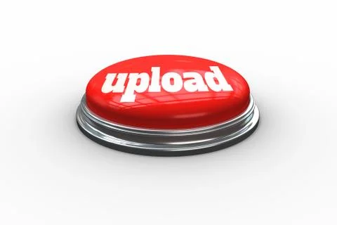 Upload on digitally generated red push button Stock Illustration