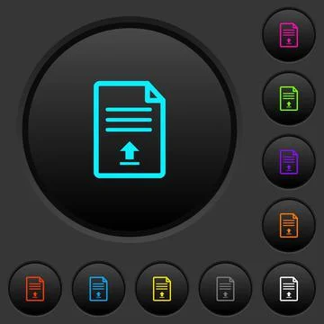 Upload document dark push buttons with color icons Illustrazione stock