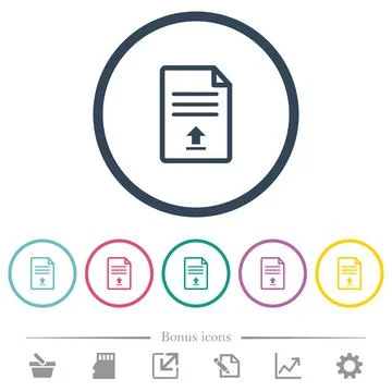 Upload document flat color icons in round outlines Stock Illustration