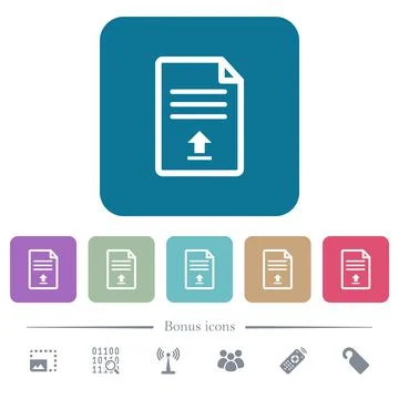 Upload document flat icons on color rounded square backgrounds Stock Illustration