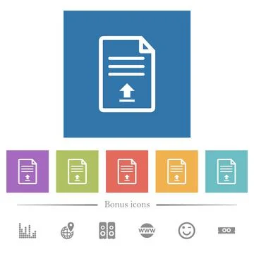 Upload document flat white icons in square backgrounds Illustrazione stock