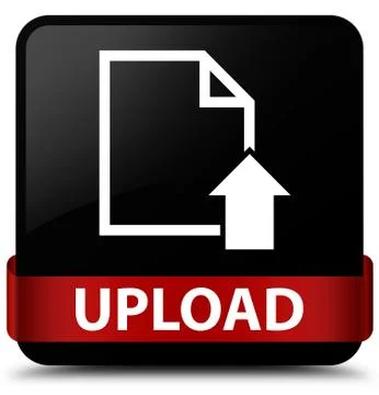 Upload (document icon) black square button red ribbon in middle Stock Illustration