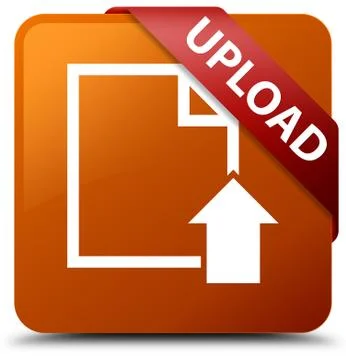 Upload (document icon) brown square button red ribbon in corner Stock Illustration