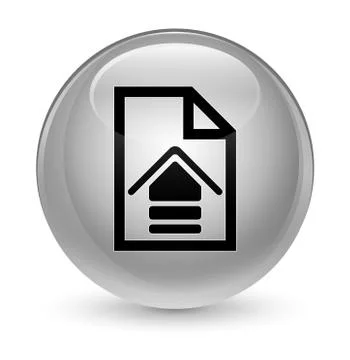 Upload document icon glassy white round button Illustrazione stock