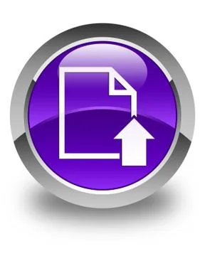 Upload document icon glossy purple round button Stock Photos