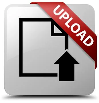 Upload (document icon) white square button red ribbon in corner Stock Illustration