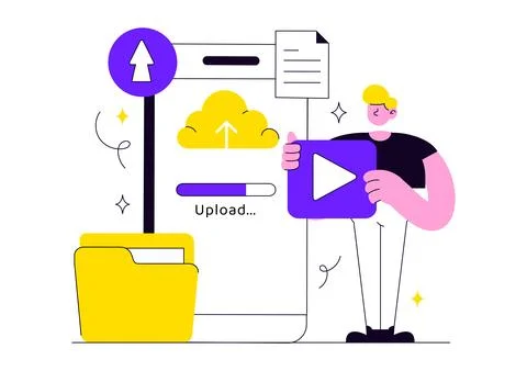 Upload Document Vector Illustration Featuring Cloud Storage, File Sharing, .. イラスト素材