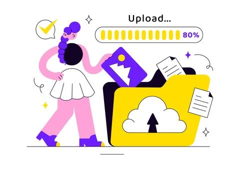 Upload Document Vector Illustration Featuring Cloud Storage, File Sharing, .. 스톡 일러스트
