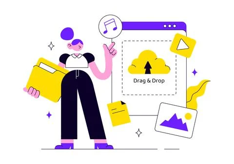 Upload Document Vector Illustration Featuring Cloud Storage, File Sharing, .. Illustrazione stock