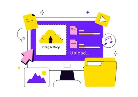 Upload Document Vector Illustration Featuring Cloud Storage, File Sharing, .. 스톡 일러스트