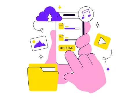 Upload Document Vector Illustration Featuring Cloud Storage, File Sharing, .. Stockillustratie