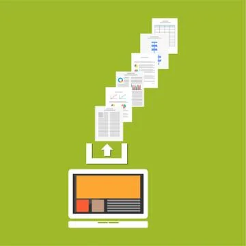 Upload documents or files to the internet. Upload process concept. Stock Illustration