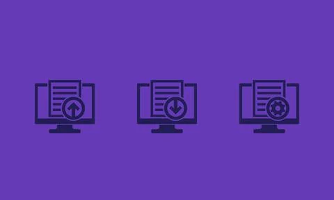Upload, download document, file via computer icons Stock Illustration