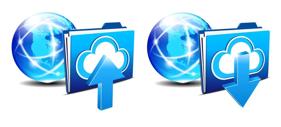 Upload Download folder and communication Internet World Stock Illustration