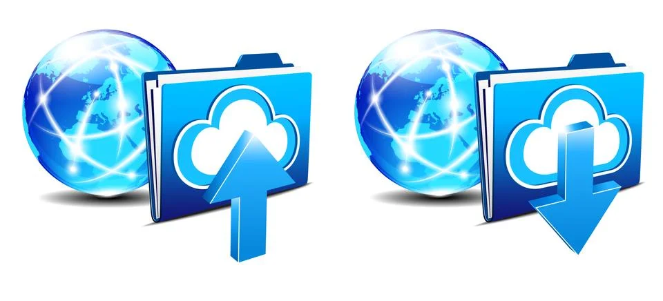 Upload Download folder and communication Internet World Stock Illustration