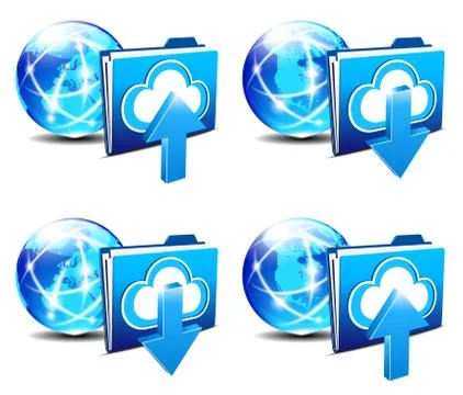 Upload Download folder and communication Internet World Stock Illustration