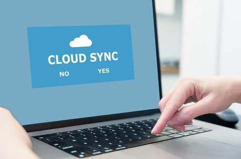 Upload, download or sync. Cloud service for storing files and online backup.. Stock Photos