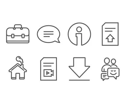 Upload file, Chat and Video file icons. Portfolio, Downloading and Communication Stock-Illustration