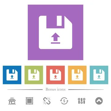 Upload file flat white icons in square backgrounds Illustrazione stock