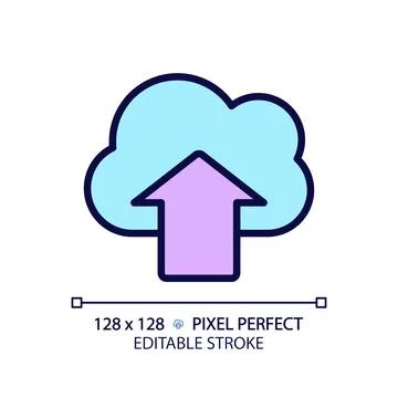 Upload files on cloud based storage pixel perfect RGB color icon イラスト素材