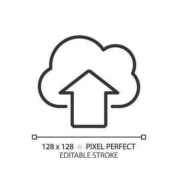 Upload files on cloud based storage pixel perfect linear icon 스톡 일러스트