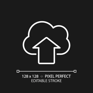 Upload files on cloud storage pixel perfect white linear icon for dark theme Stock Illustration