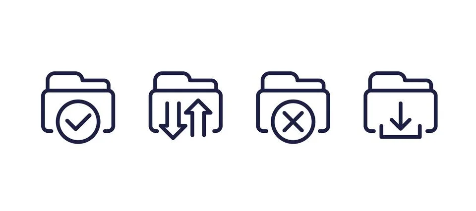 Upload files to folder, backup line icons, download folder vector pictogram Stock Illustration