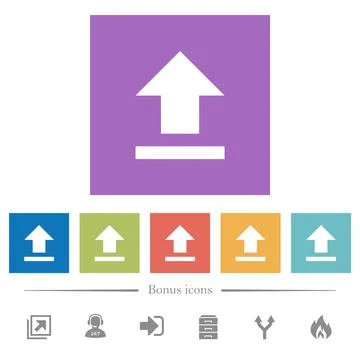 Upload flat white icons in square backgrounds Stock Illustration
