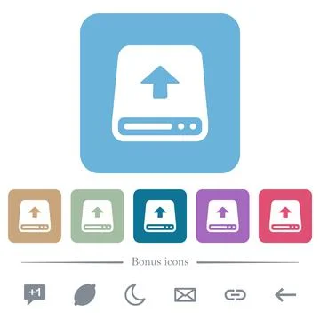 Upload from hard disk flat icons on color rounded square backgrounds Stock Illustration