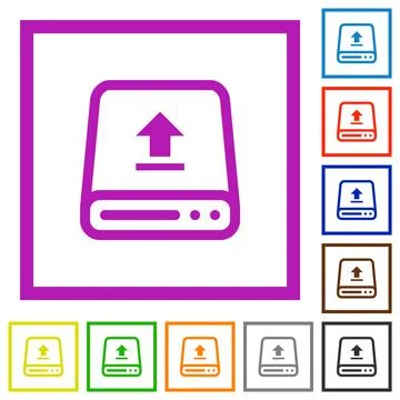 Upload from hard drive flat framed icons Stock Illustration