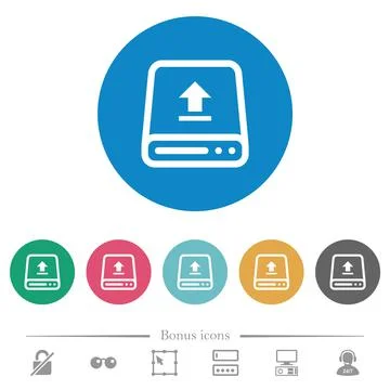 Upload from hard drive flat round icons Stock Illustration
